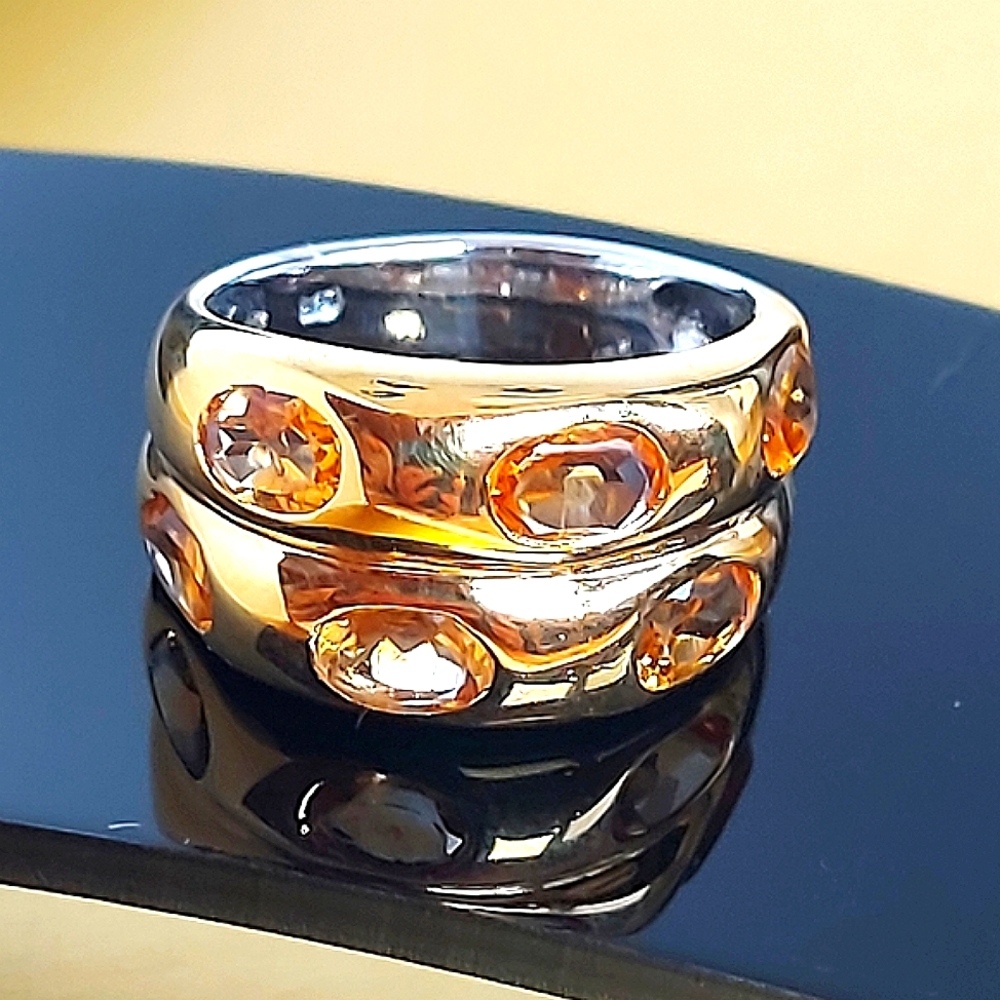 Natural Citrine 14K Yellow Gold on 925 Sterling‎ Silver Ring Sz 7.5